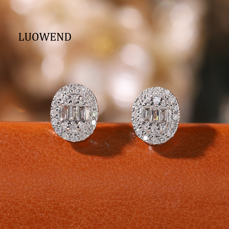 Diamond Stud Earrings - Серьги LUOWEND из 100% белого золота