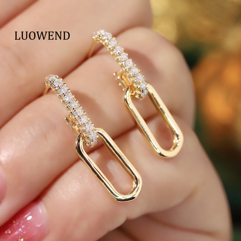 Diamond Stud Earrings - Серьги LUOWEND из 100% 18-каратного желтого