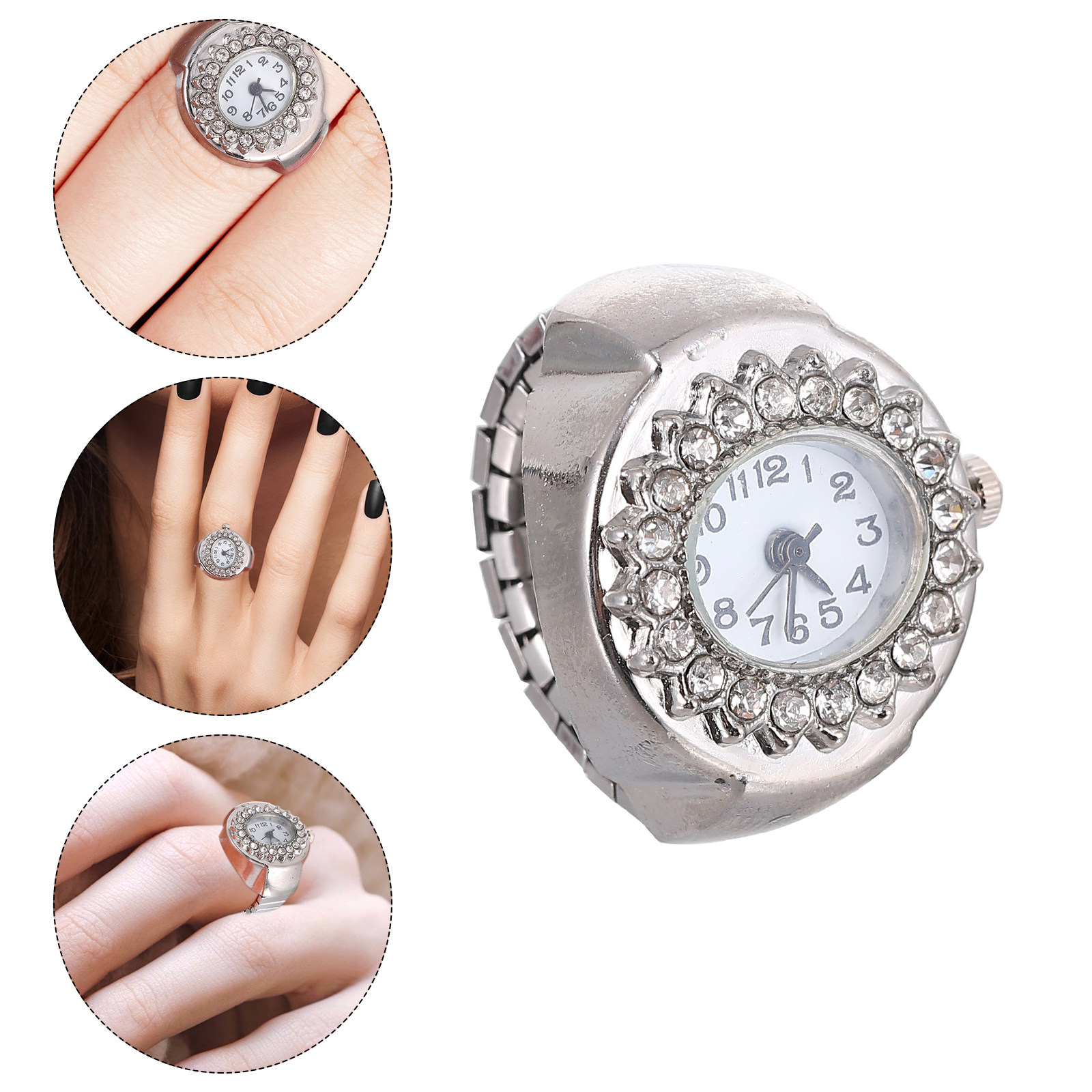 Unique Jewelry Watches - Блестящие часы-кольцо с бриллиантами из цинкового